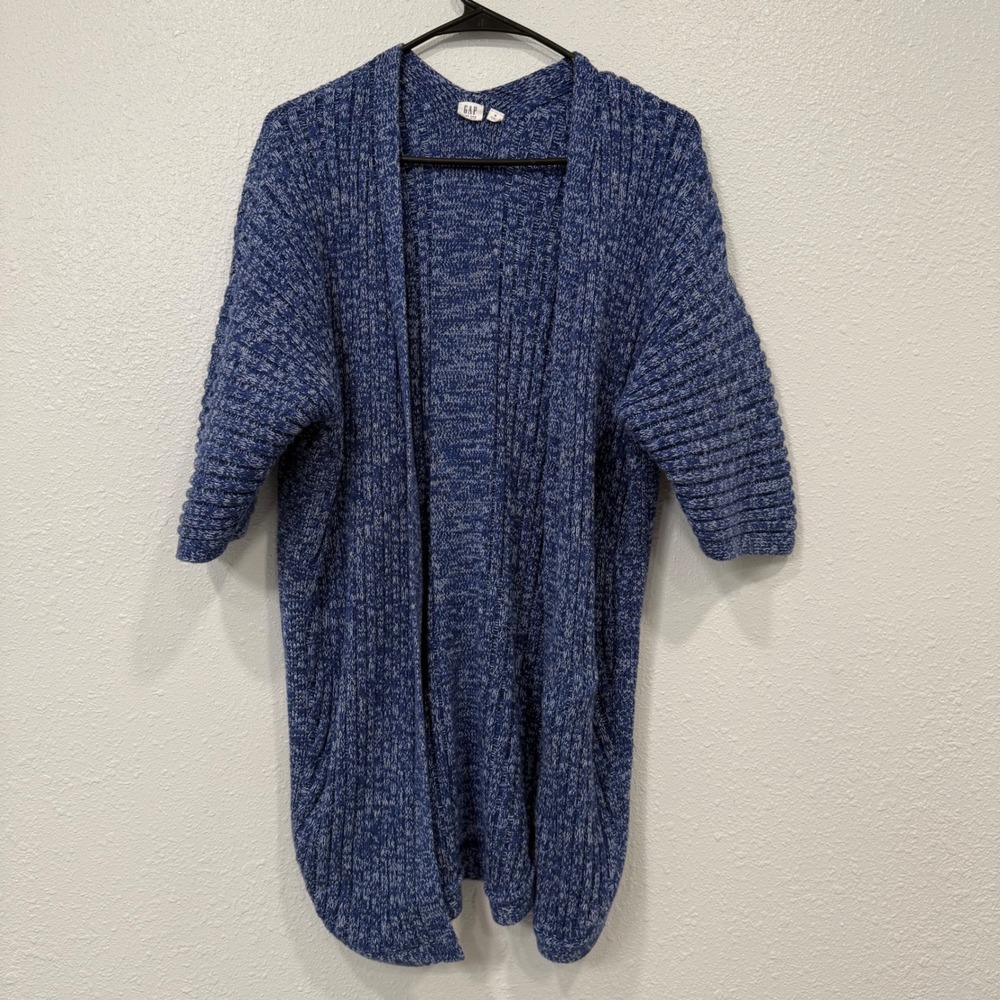 GAP Blue Marled Ribbed Open Front Cardigan Sweater 3/4 Sleeve Women's Size S
